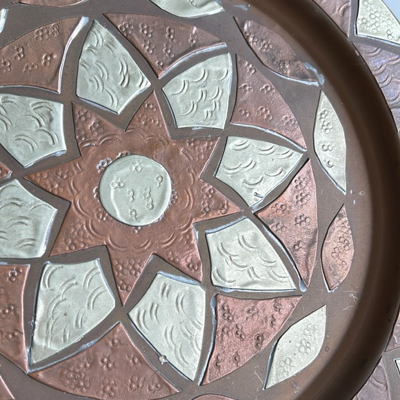 Vintage Moroccan Handmade Copper Wall Plate Tray Decor - Picture 8 of 15